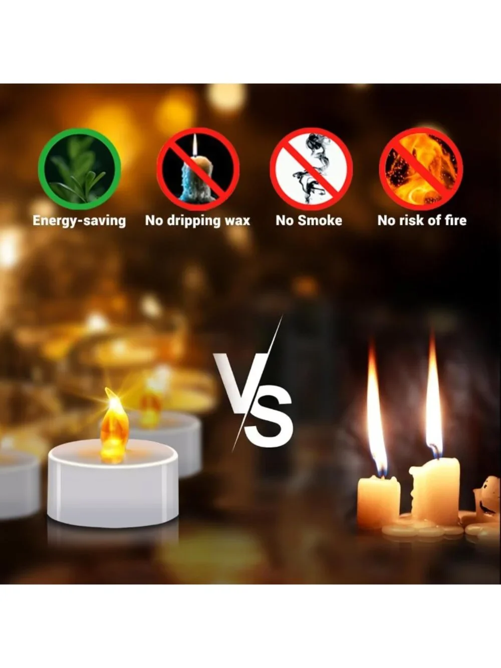 Battery Operated LED Tea Lights - Flameless Flickering Candles for Weddings